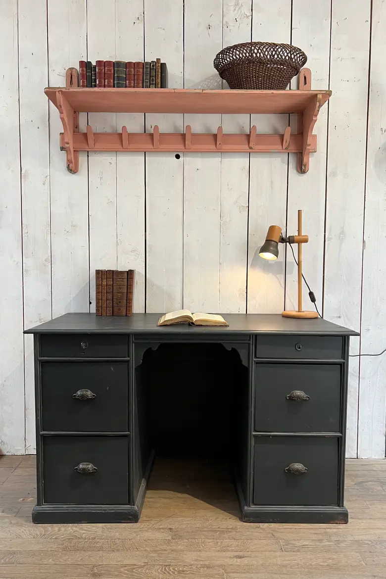 Ancien bureau en bois Années 30 peint gris anthracite