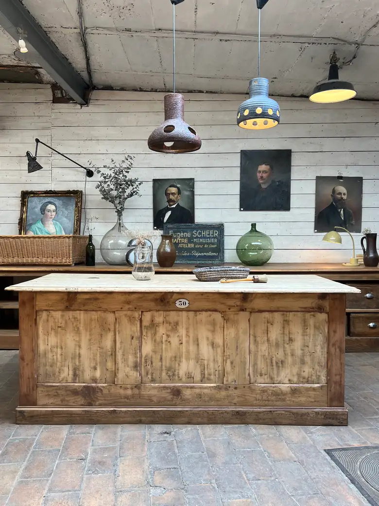 Ancien comptoir d’estaminet en hêtre Début XXème