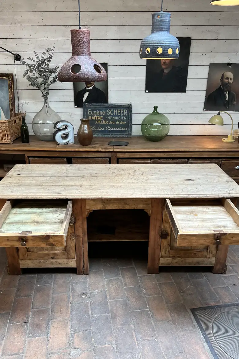 Ancien comptoir d’estaminet en hêtre Début XXème