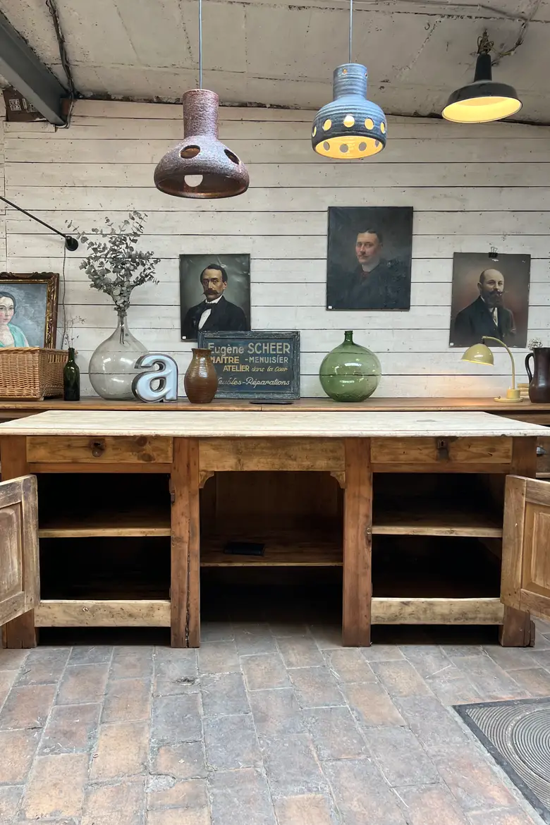Ancien comptoir d’estaminet en hêtre Début XXème