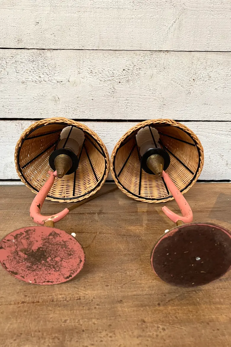 Paire de lampes roses et dorés 1940