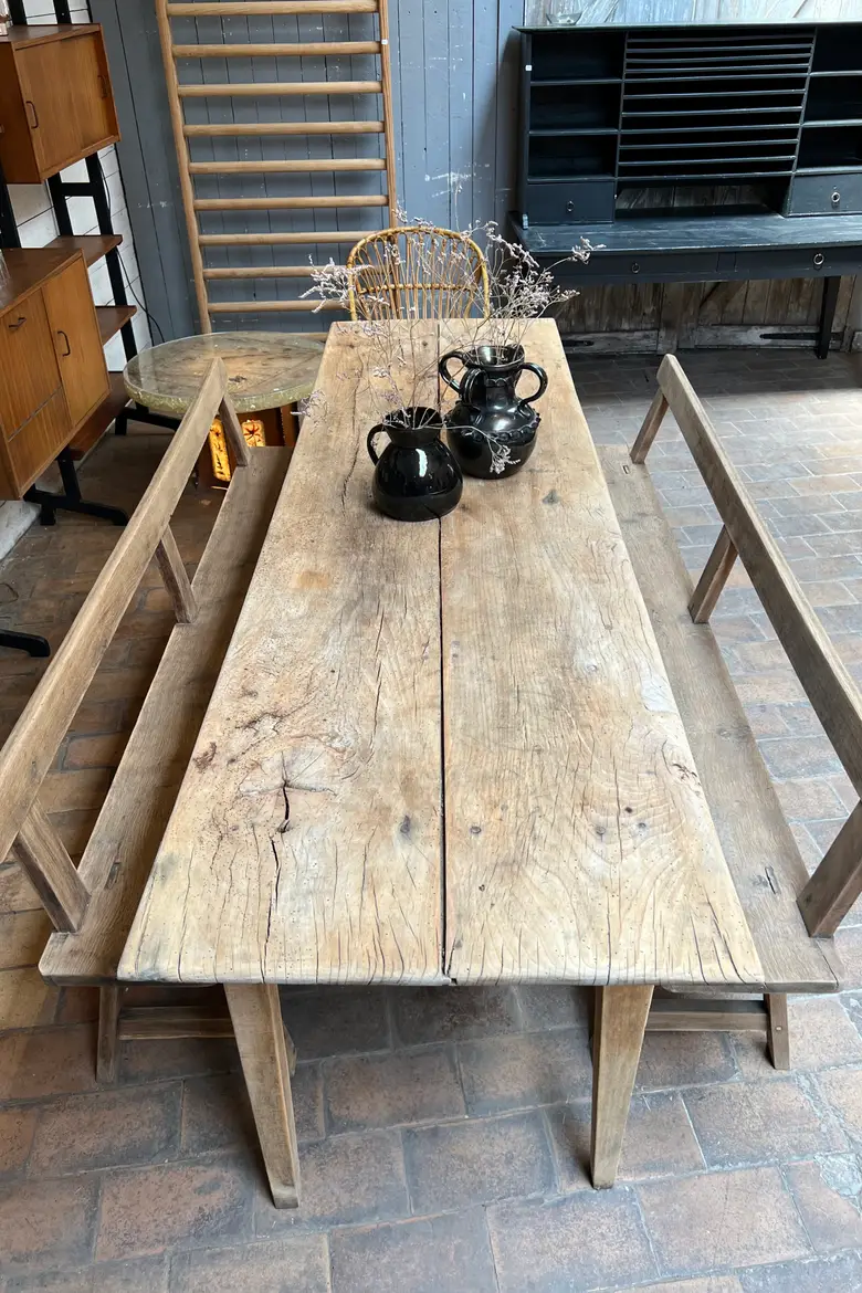 Ancienne table d'estaminet en orme Début XXème