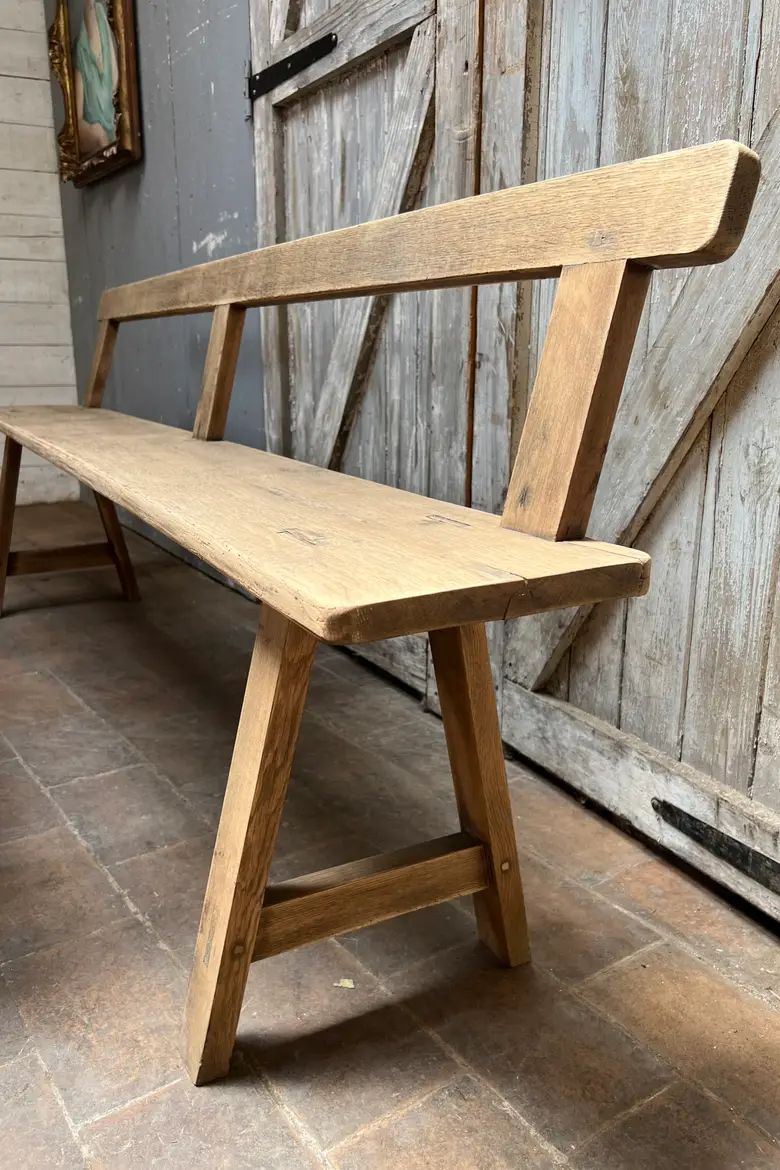 Ancien banc en chêne à dossier Début XXème