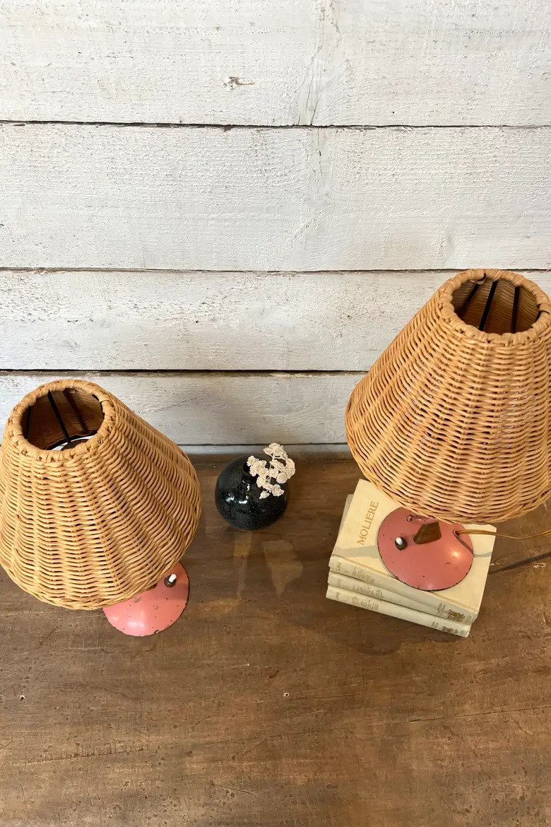 Paire de lampes roses et dorés 1940