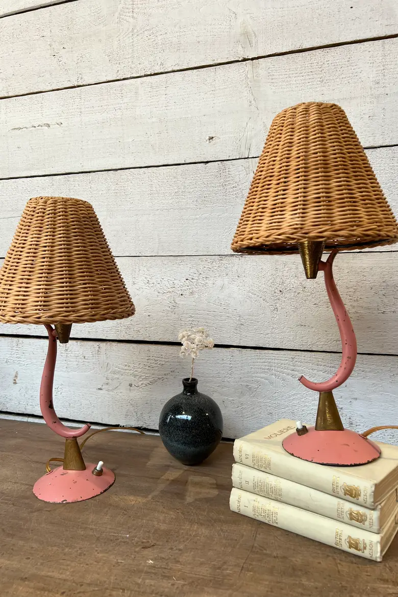 Paire de lampes roses et dorés 1940