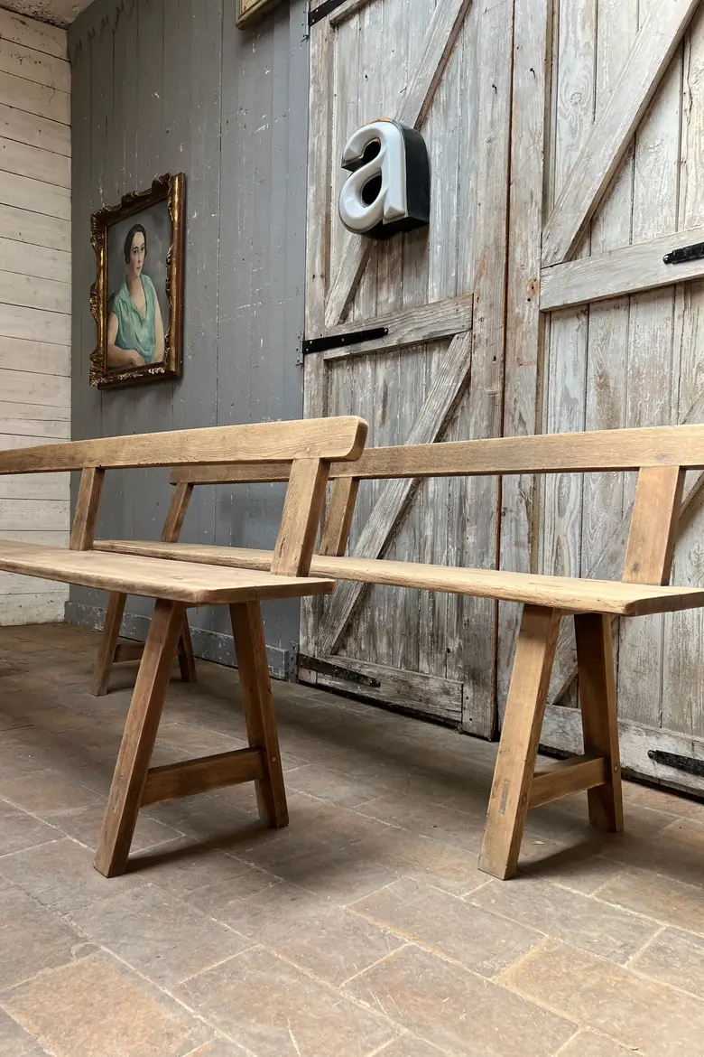 Ancien banc en chêne à dossier Début XXème