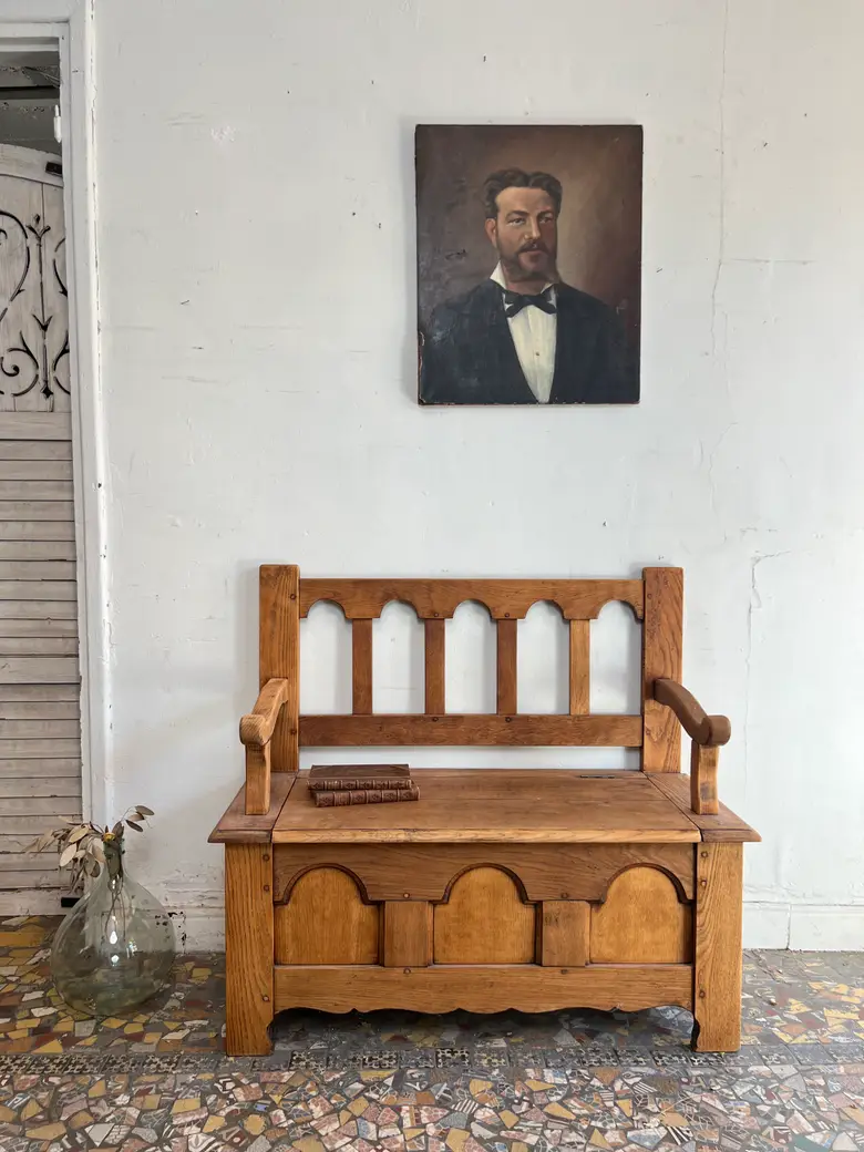 Ancien banc coffre en chêne