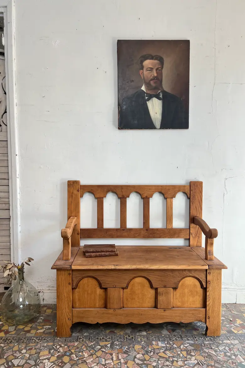 Ancien banc coffre en chêne