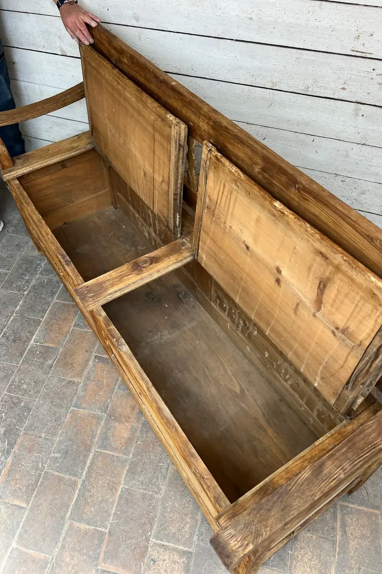 Ancien banc coffre en sapin début XXe siècle