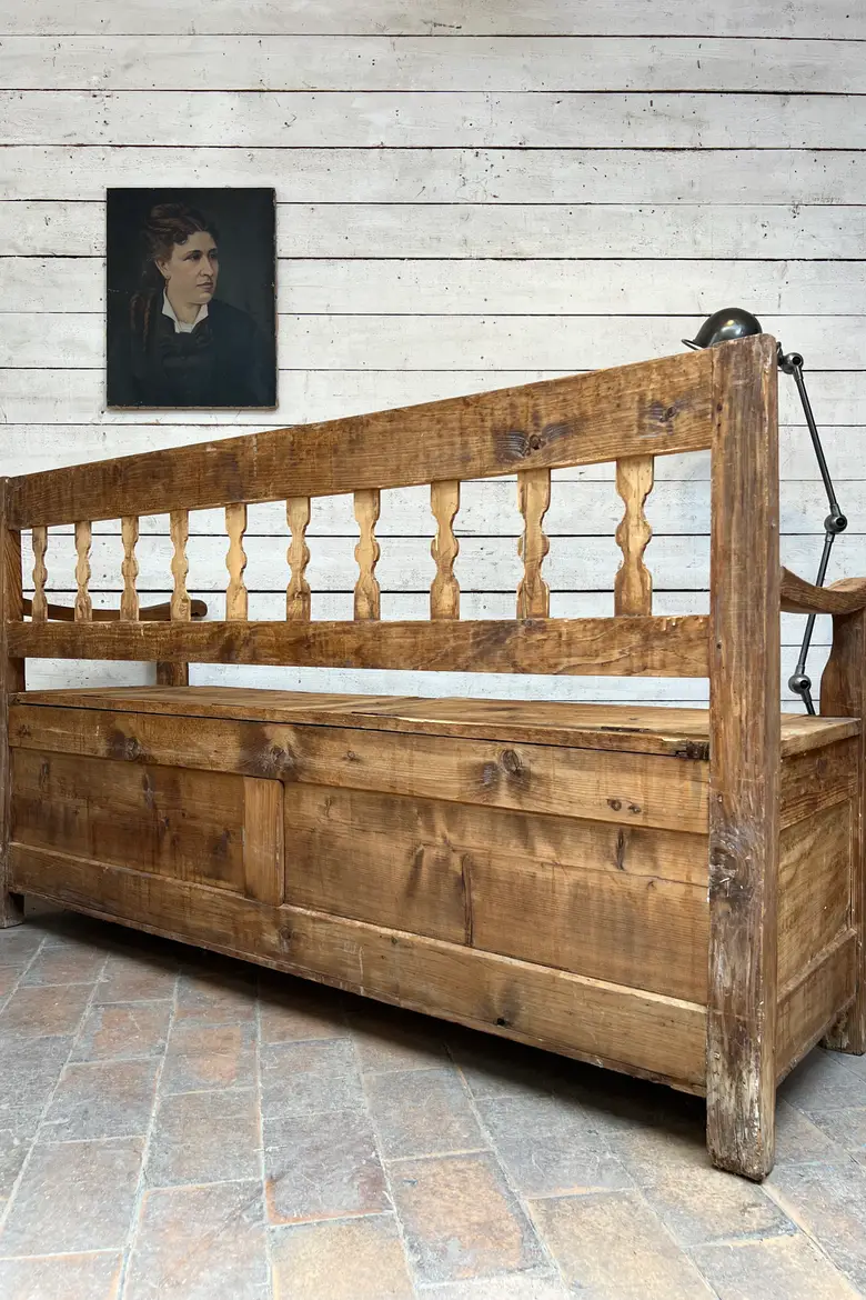 Ancien banc coffre en sapin début XXe siècle