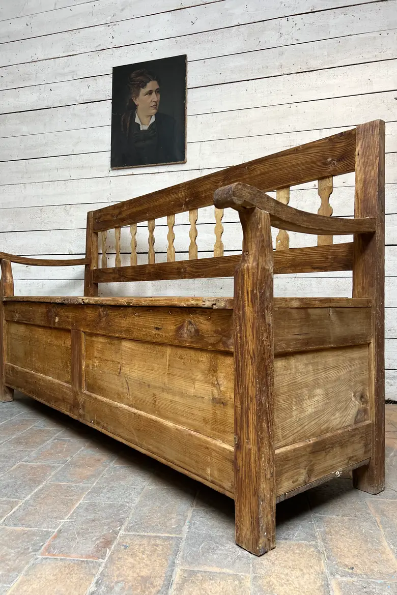 Ancien banc coffre en sapin début XXe siècle
