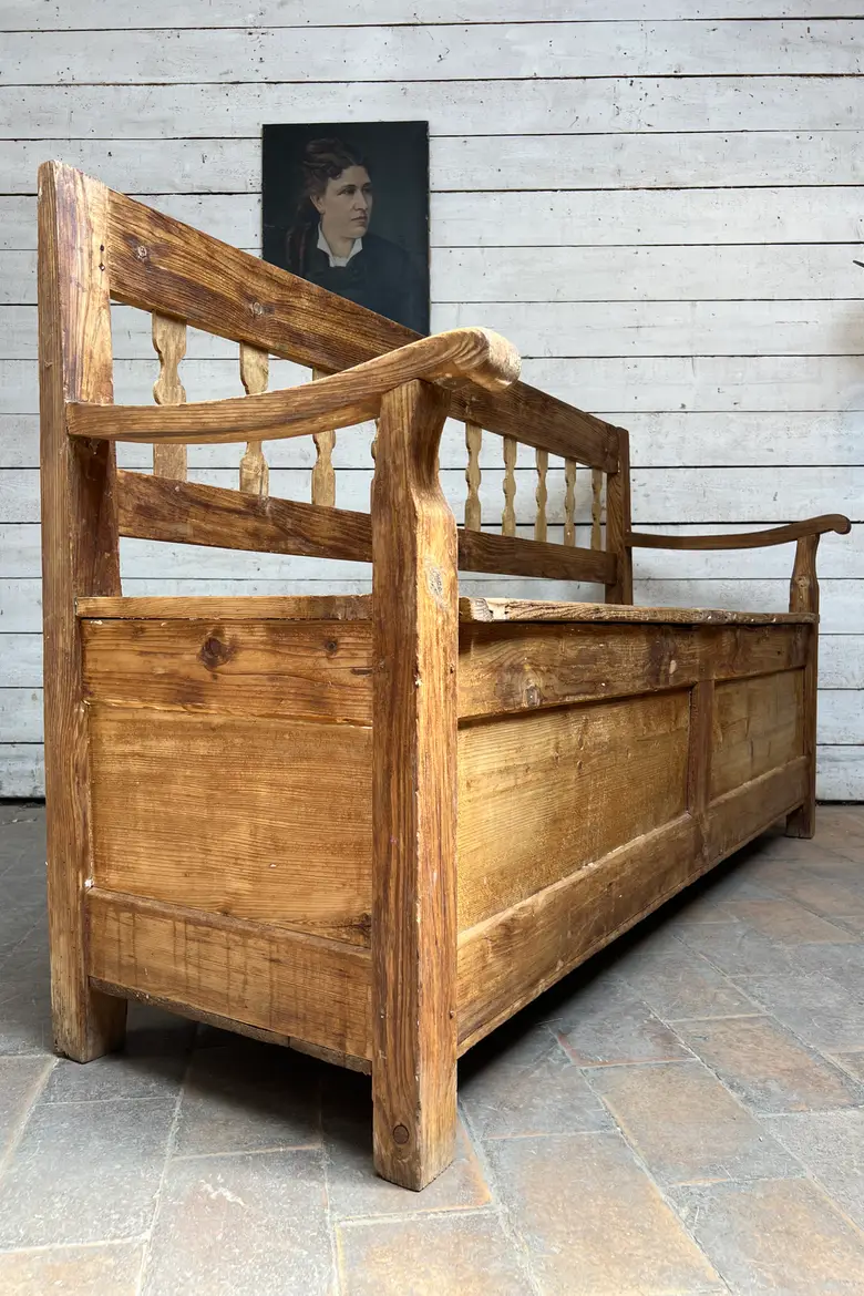 Ancien banc coffre en sapin début XXe siècle