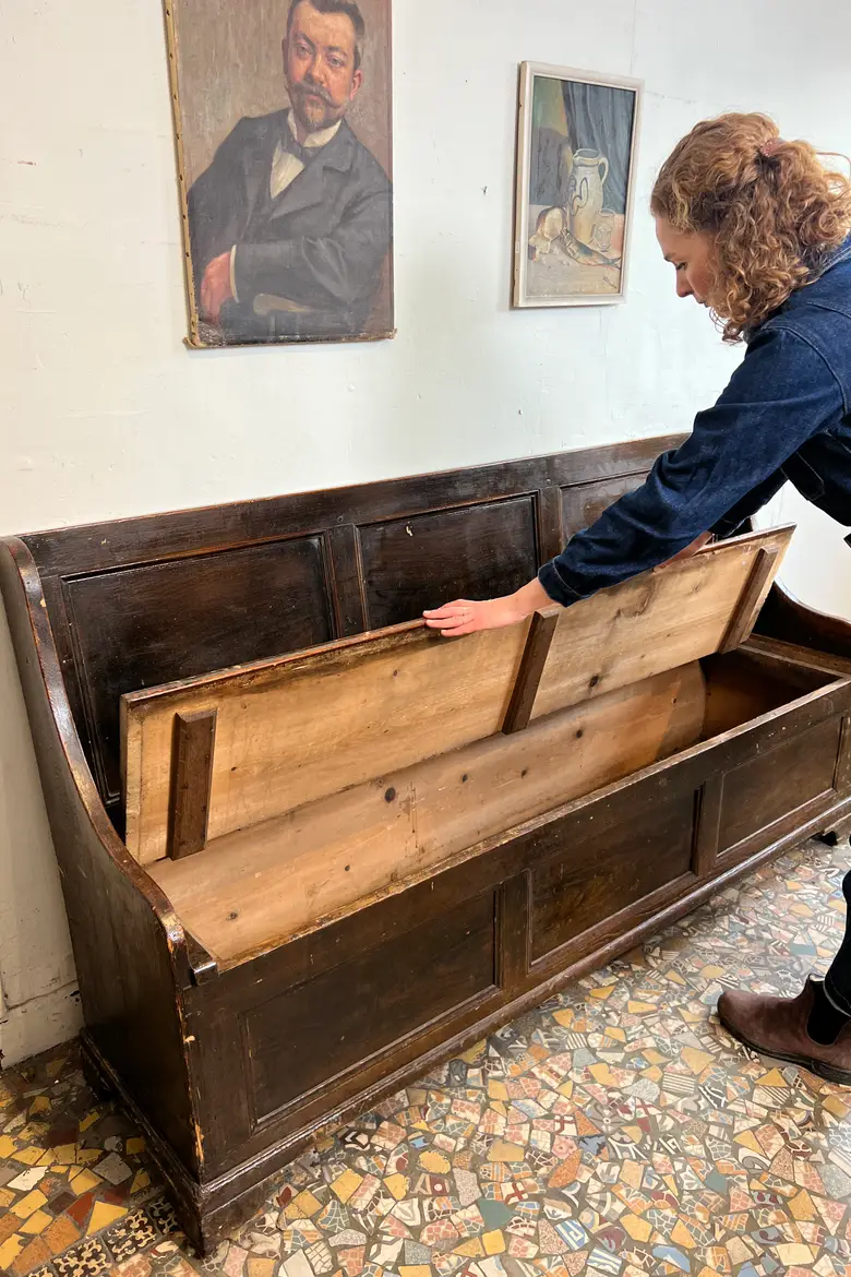 Ancien banc coffre en sapin – fin XIXe
