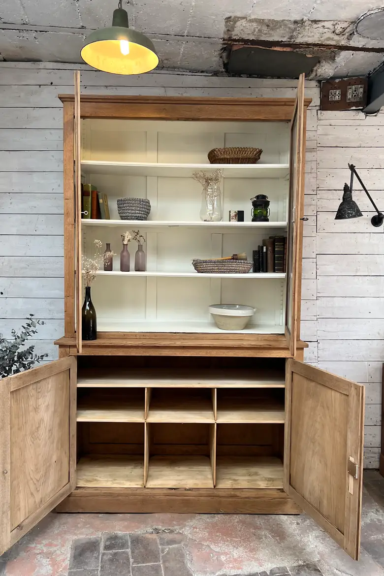 Ancien bibliothèque deux corps en chêne brut Début XXème