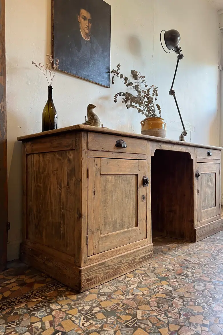Ancien bureau comptoir en sapin 1920