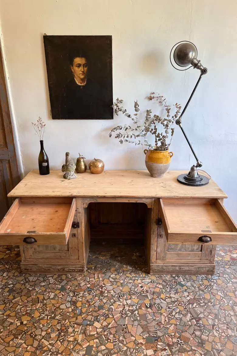 Ancien bureau comptoir en sapin 1920