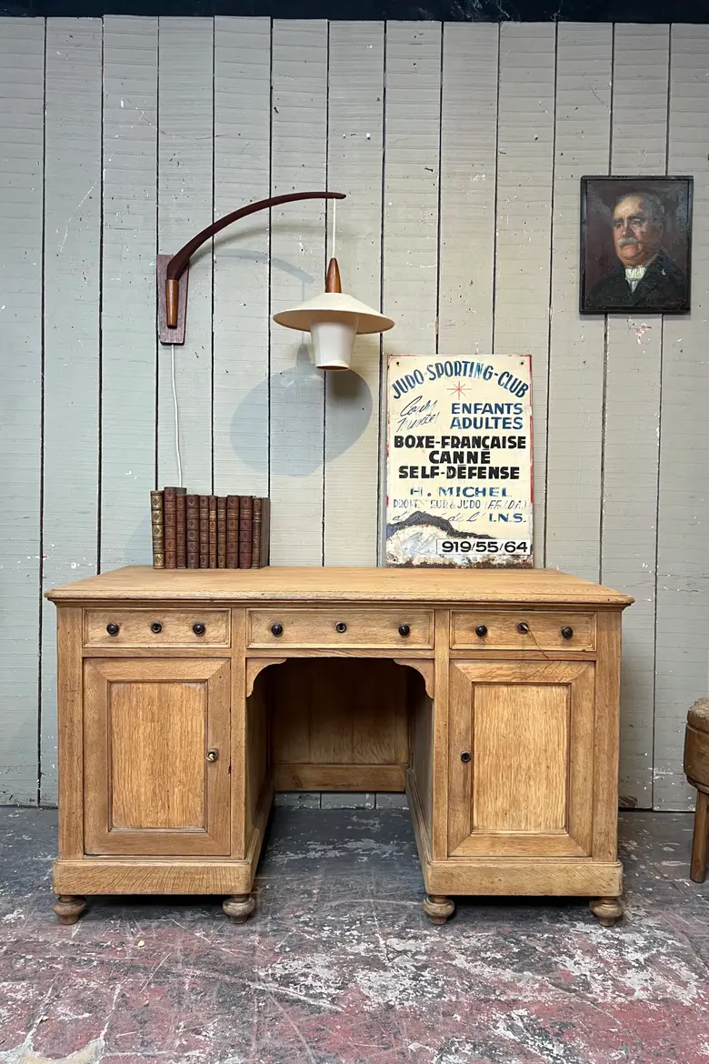 Ancien bureau double face en chêne