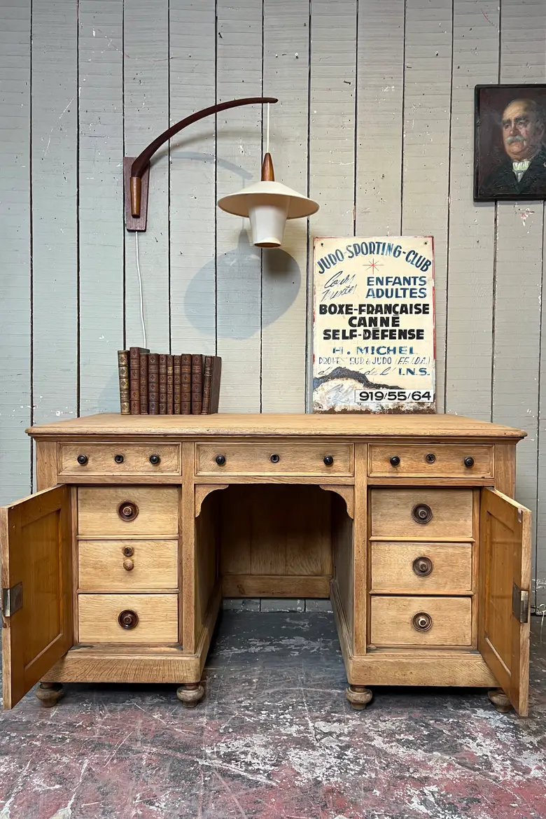 Ancien bureau double face en chêne