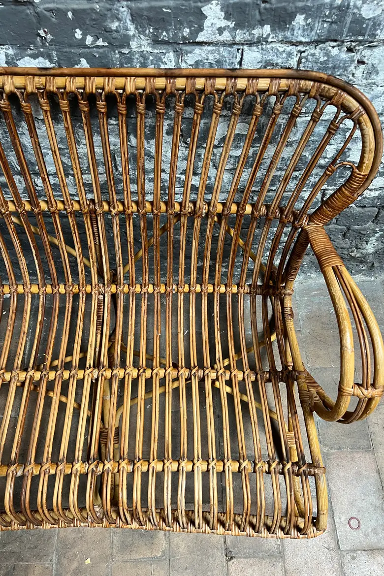 Ancien canapé en rotin 3 places des années 50