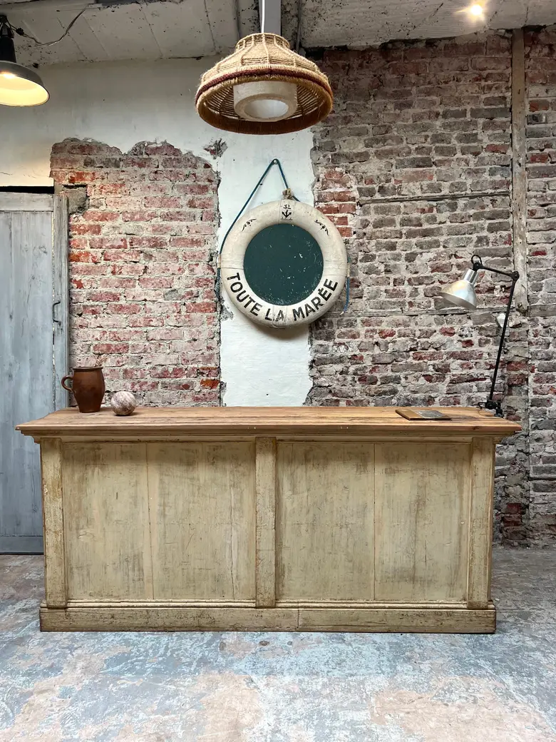 Ancien comptoir à tiroirs patiné Début XXème