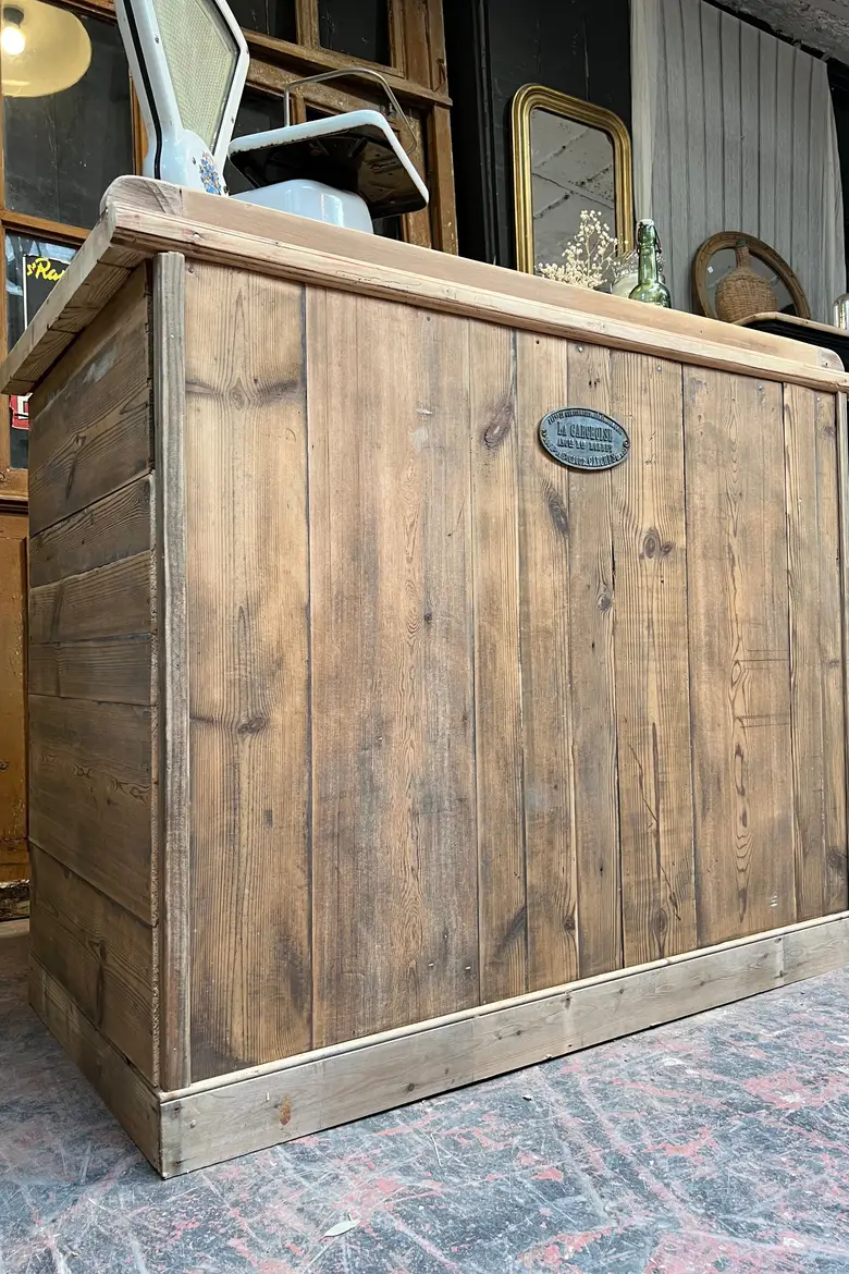 Ancien comptoir d’atelier en sapin Début XXème
