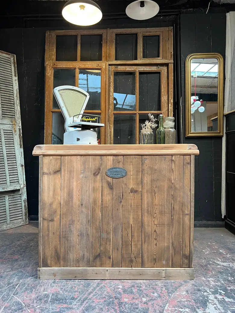 Ancien comptoir d’atelier en sapin Début XXème