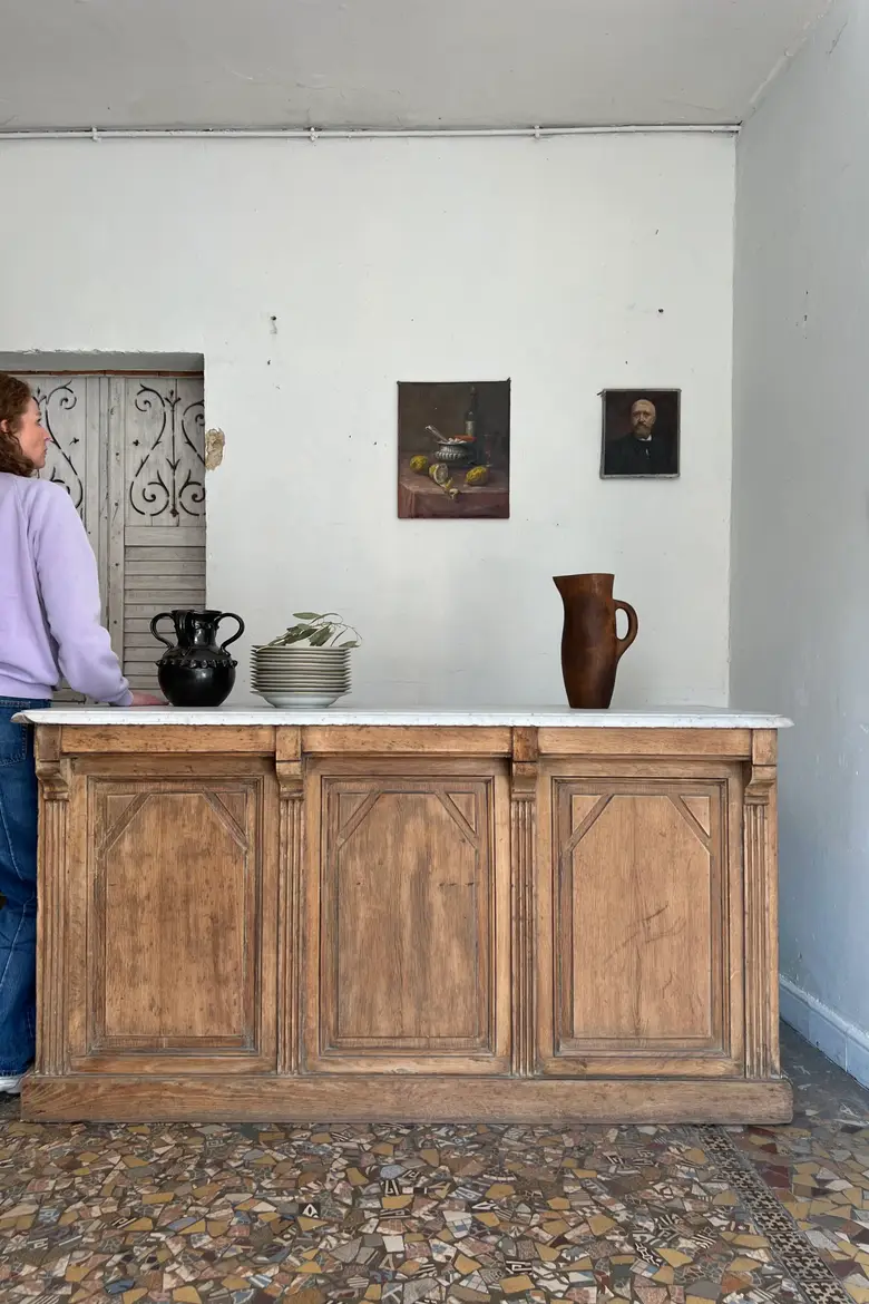 Ancien comptoir de boulangerie en chêne – XIXe siècle