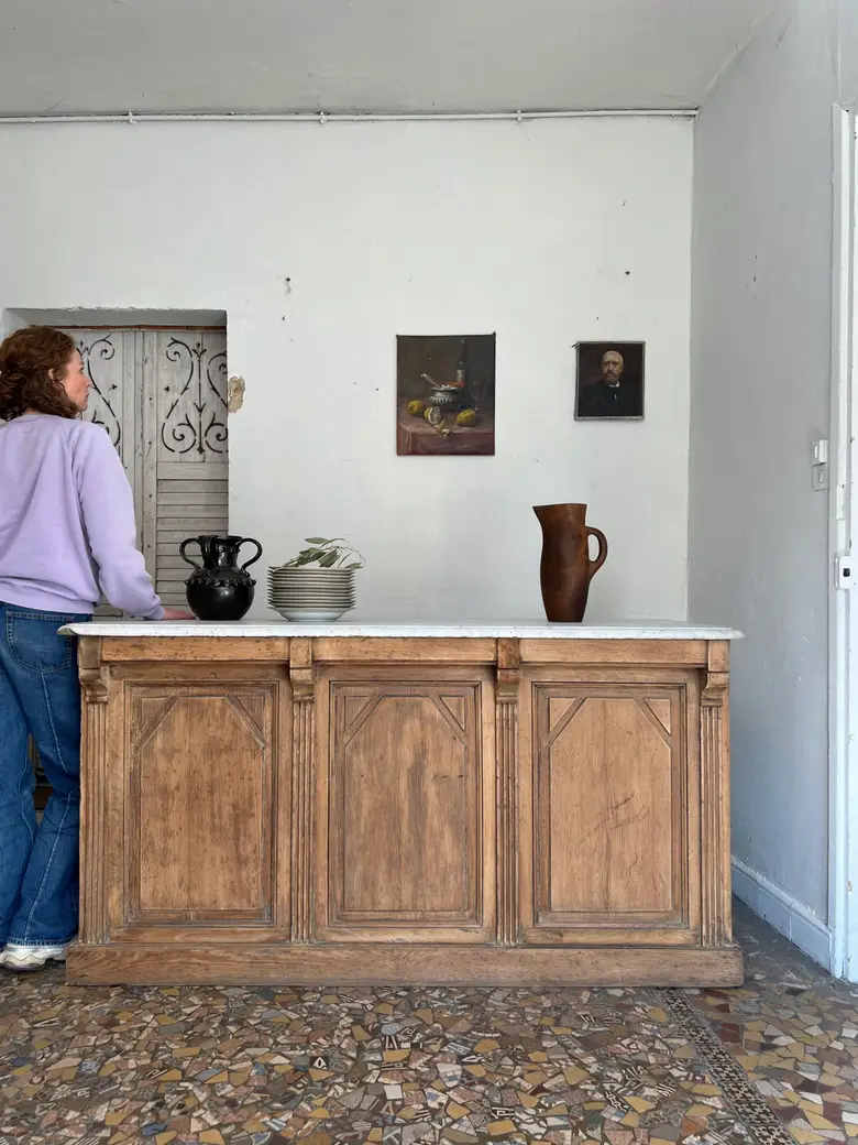 Ancien comptoir de boulangerie en chêne – XIXe siècle