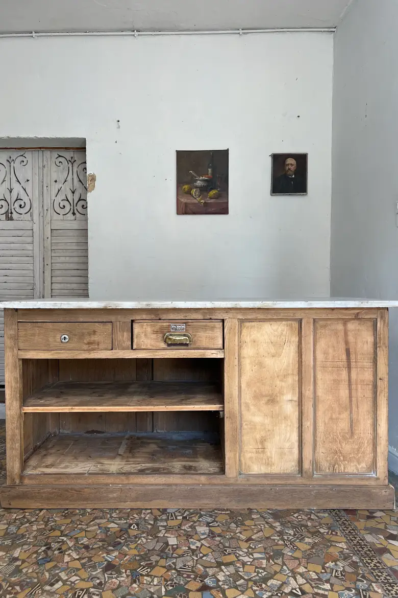 Ancien comptoir de boulangerie en chêne – XIXe siècle