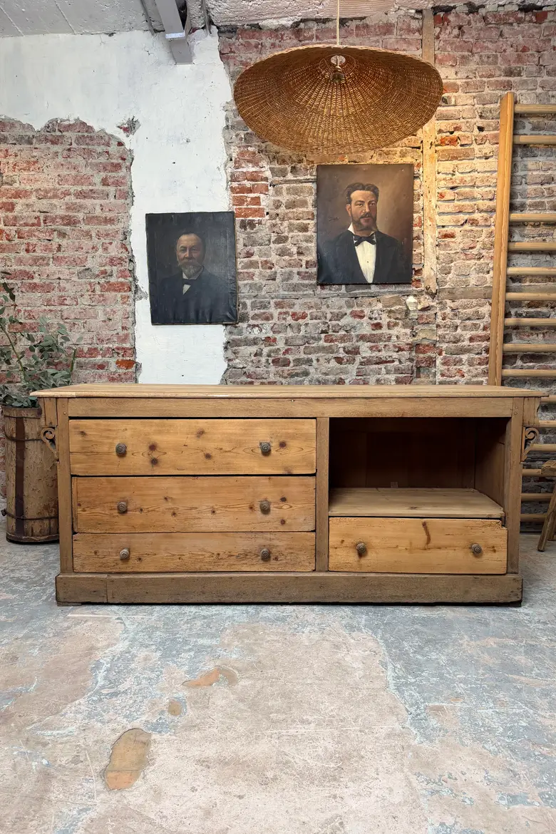 Ancien comptoir de boutique en chêne – fin XIXᵉ