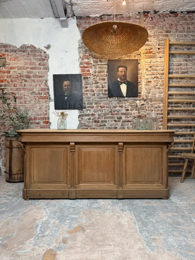 Ancien comptoir de boutique en chêne – fin XIXᵉ