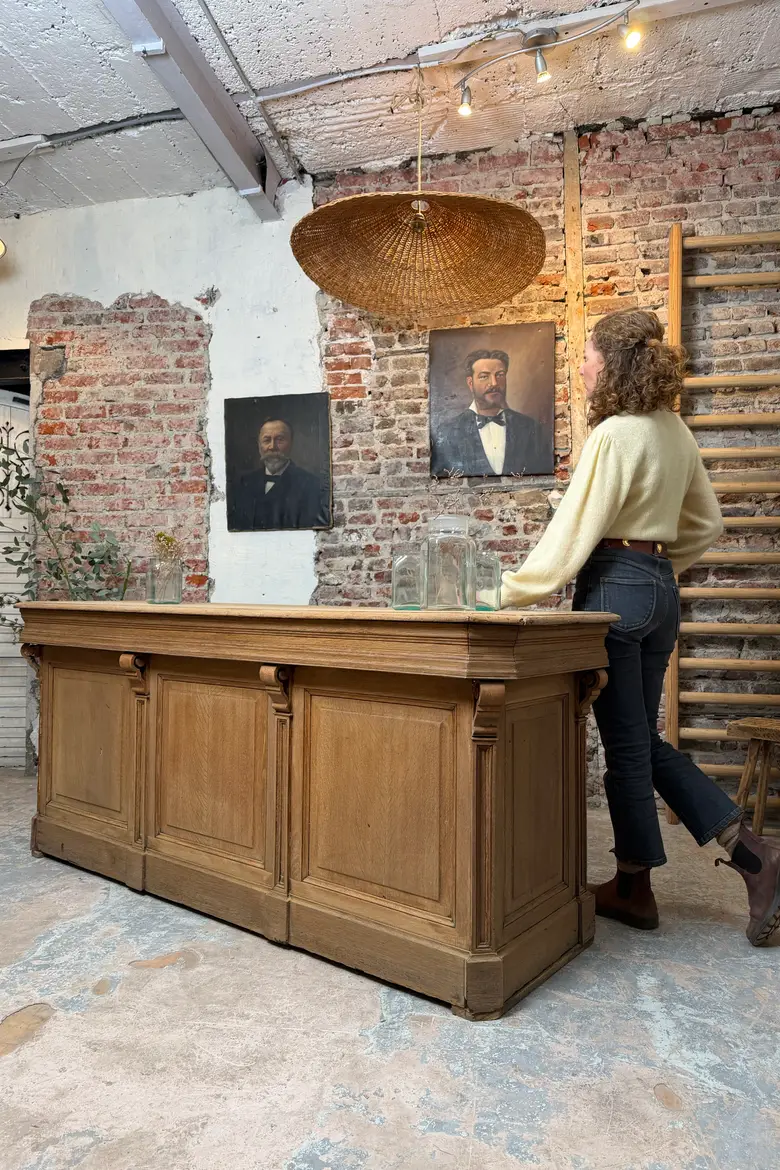 Ancien comptoir de boutique en chêne – fin XIXᵉ