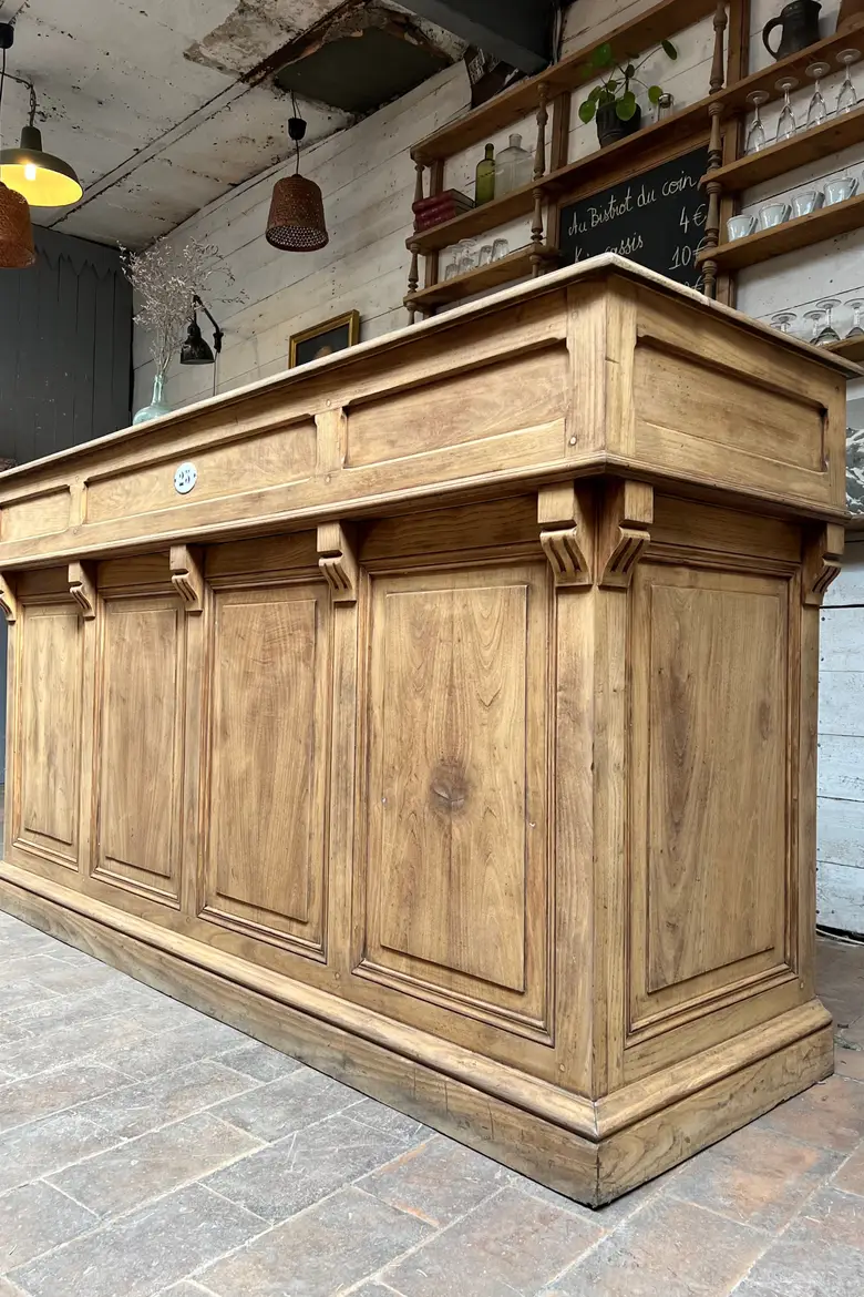 Ancien comptoir de café en orme Début XXème