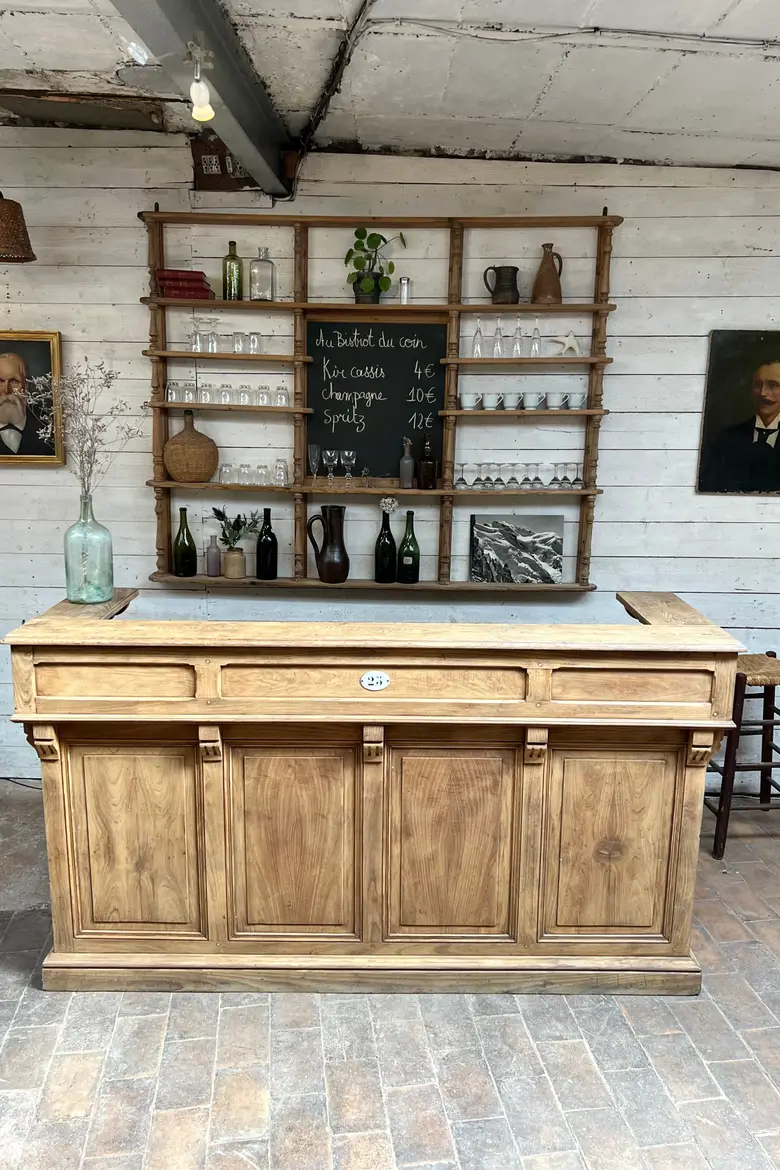 Ancien comptoir de café en orme Début XXème
