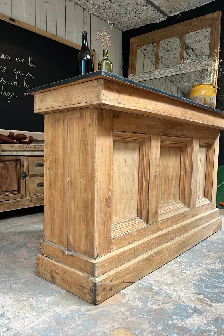 Ancien comptoir de café en orme Début XXème