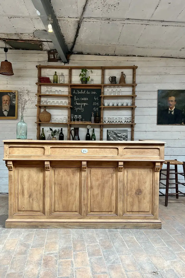 Ancien comptoir de café en orme Début XXème