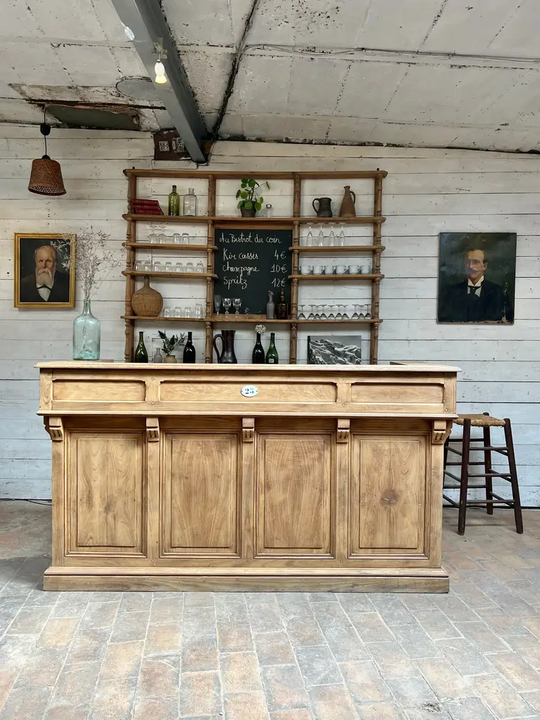 Ancien comptoir de café en orme Début XXème