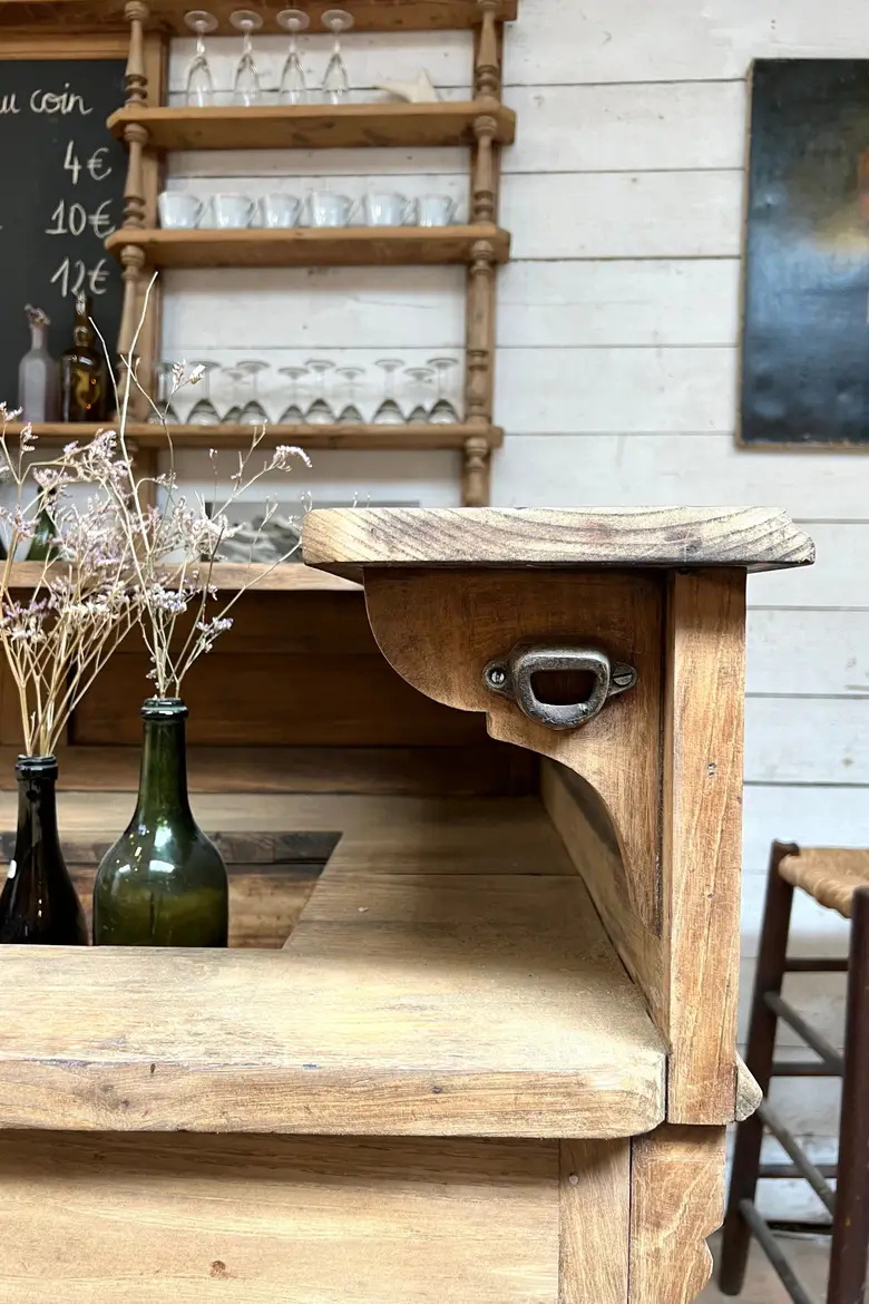 Ancien comptoir de café en orme Début XXème