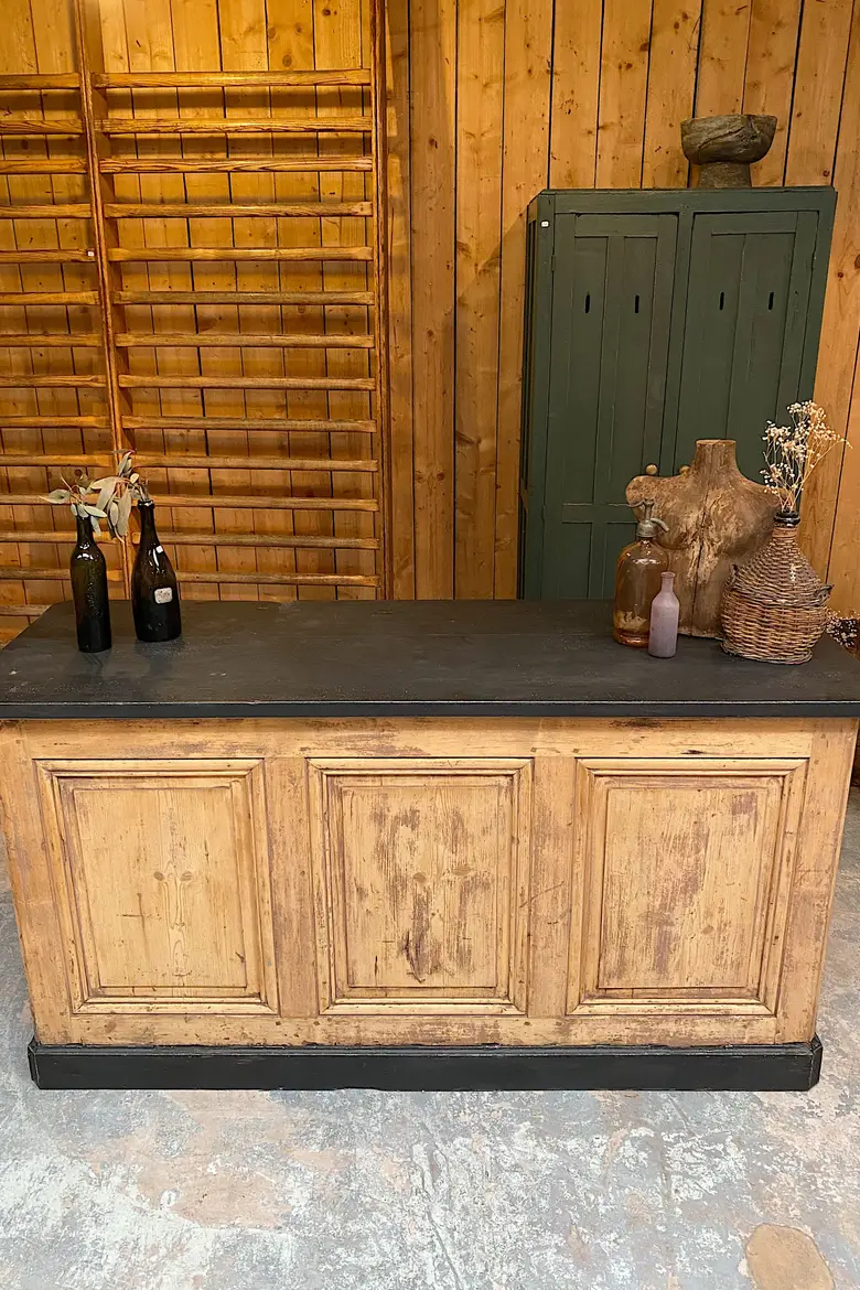 Ancien comptoir de café en sapin Début XXème