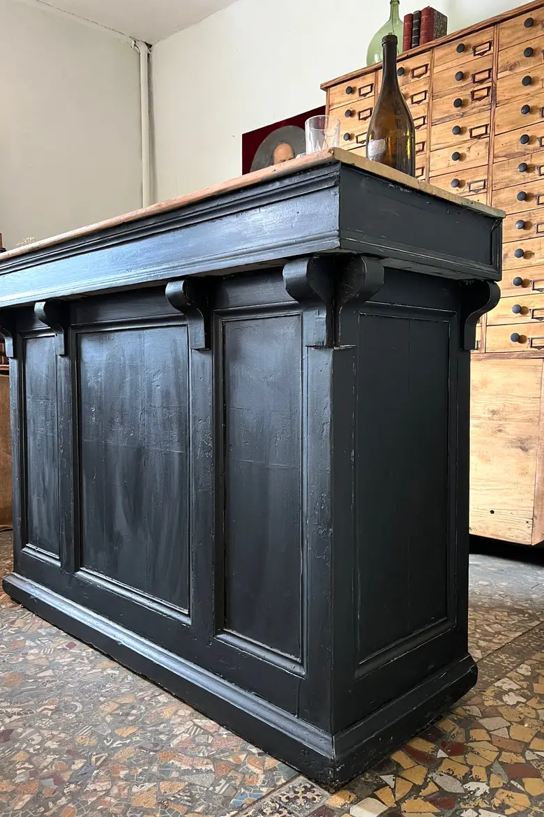 Ancien comptoir de café en sapin Début XXème