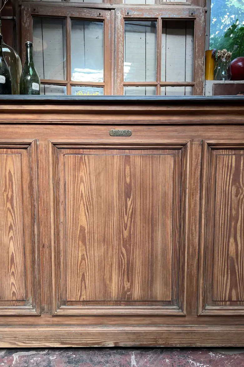 Ancien comptoir de café en sapin Début XXème
