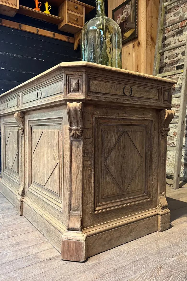 Ancien comptoir de caisse en chêne Début XXème