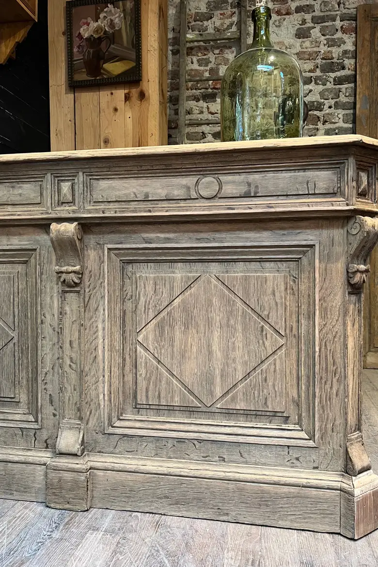 Ancien comptoir de caisse en chêne Début XXème