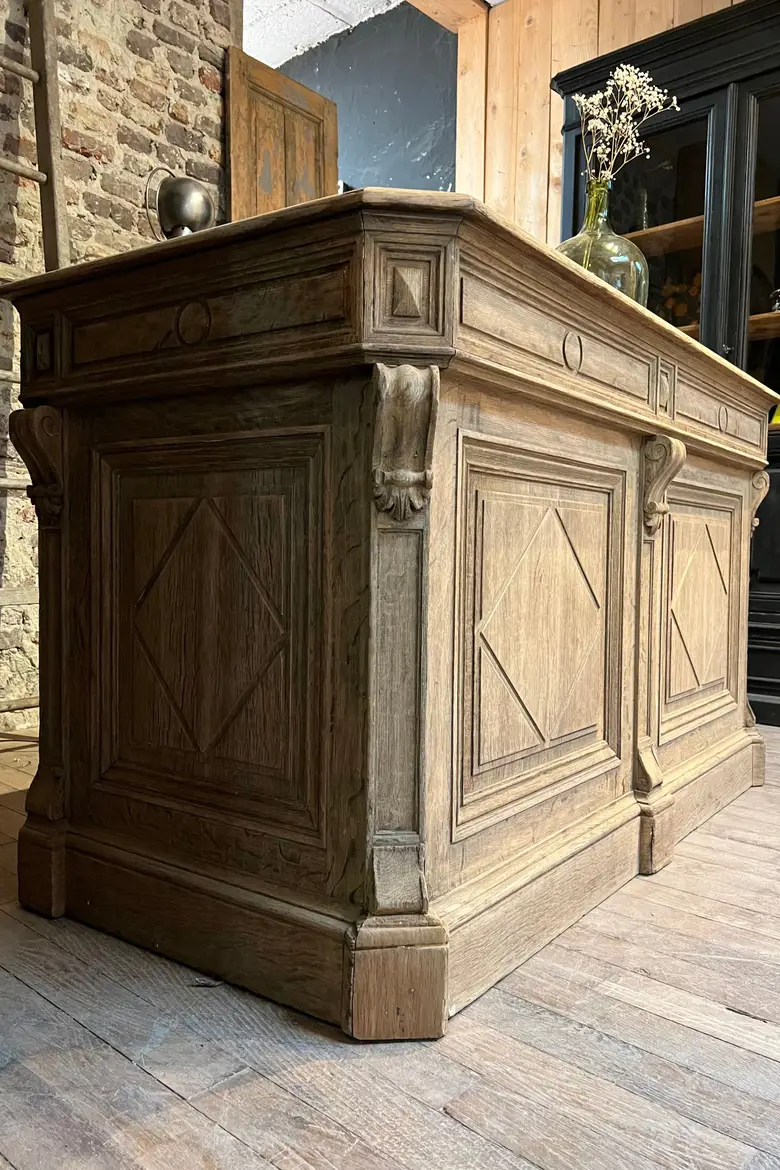 Ancien comptoir de caisse en chêne Début XXème