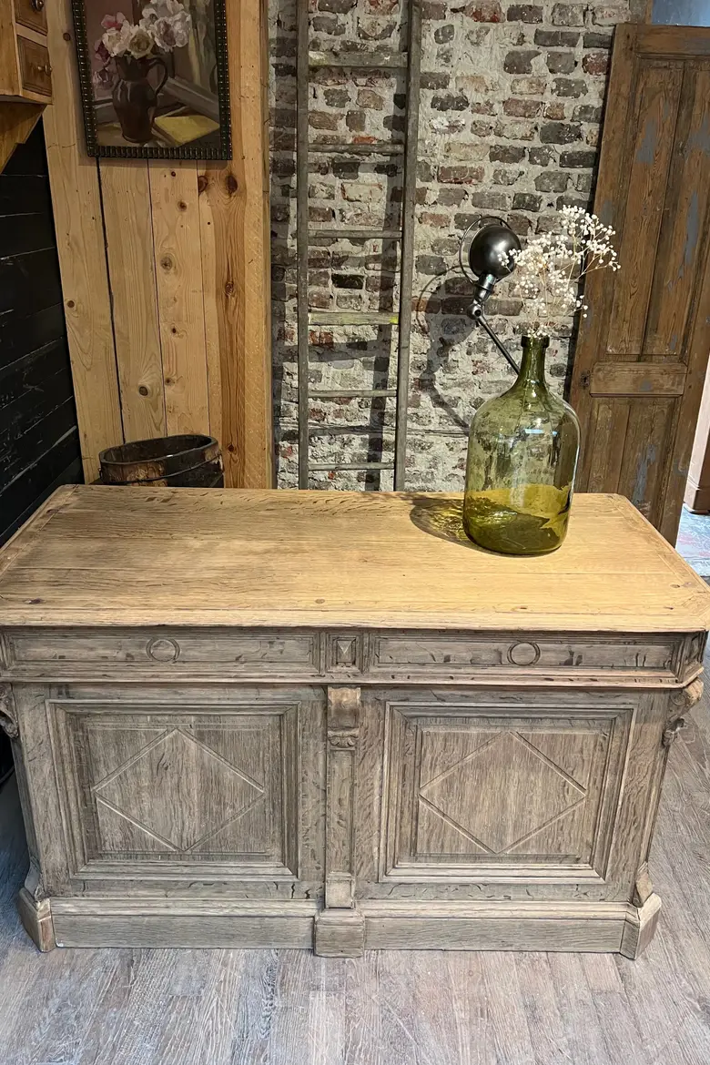 Ancien comptoir de caisse en chêne Début XXème