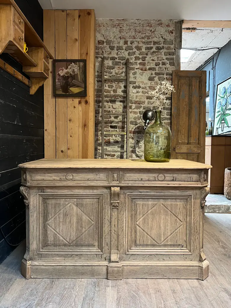 Ancien comptoir de caisse en chêne Début XXème