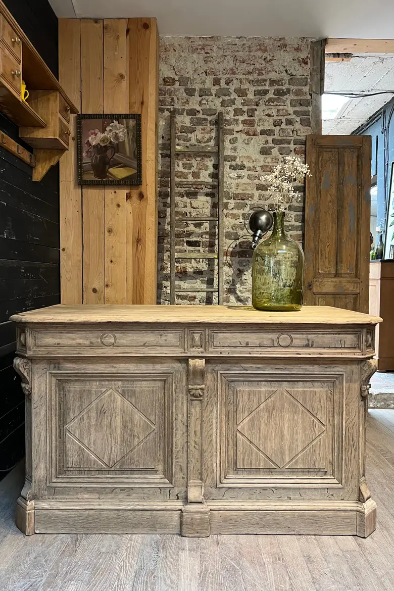 Ancien comptoir de caisse en chêne Début XXème
