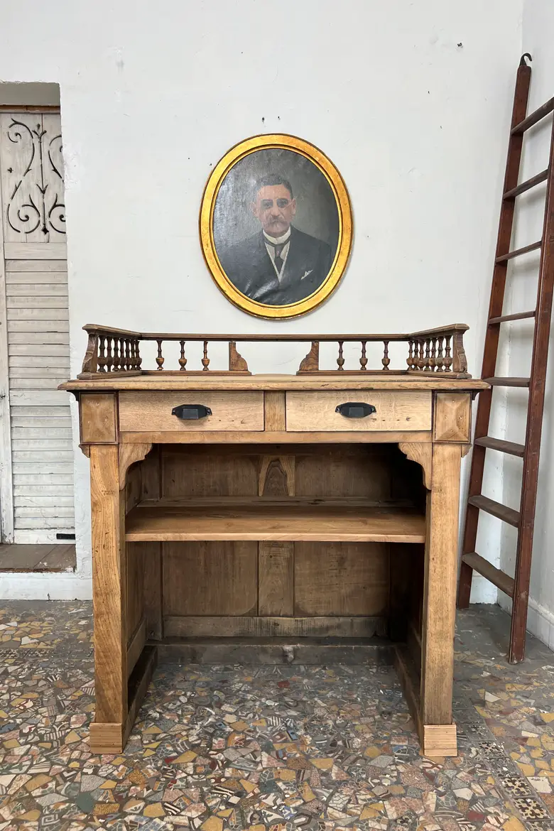 Ancien comptoir de caisse Napoléon III en chêne