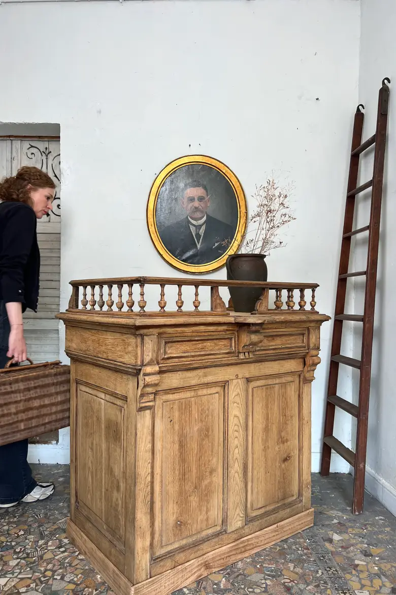 Ancien comptoir de caisse Napoléon III en chêne