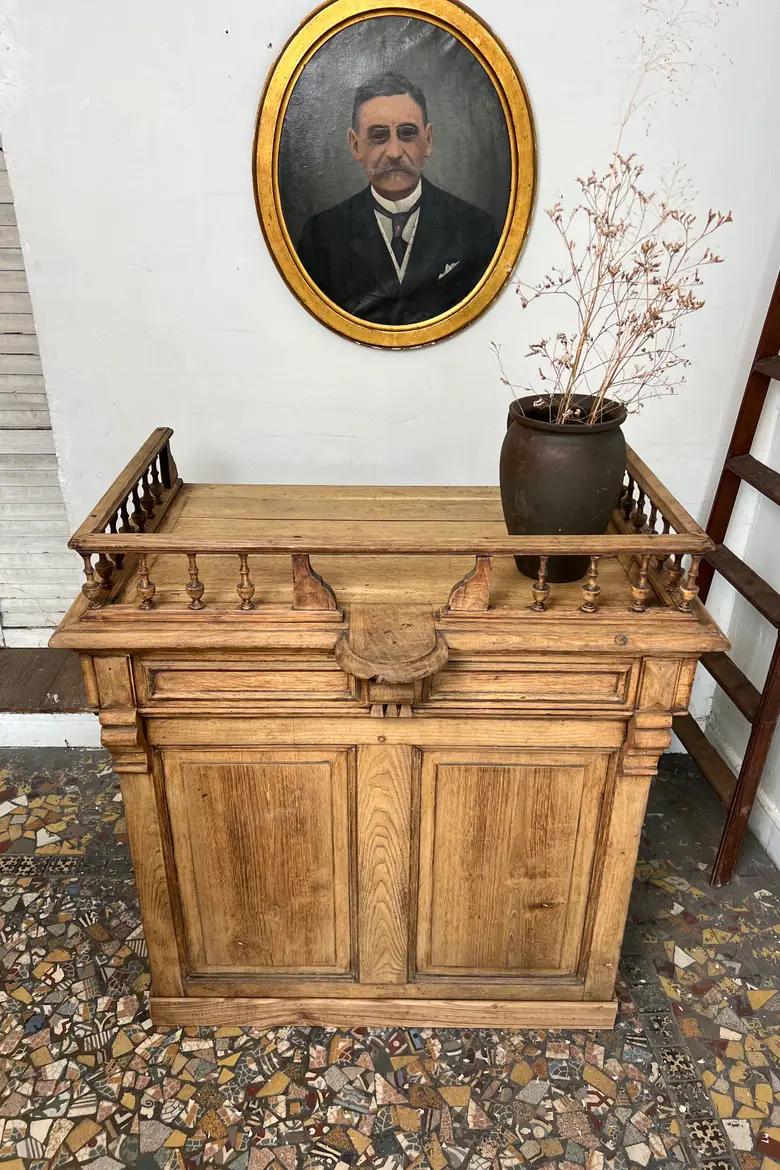 Ancien comptoir de caisse Napoléon III en chêne